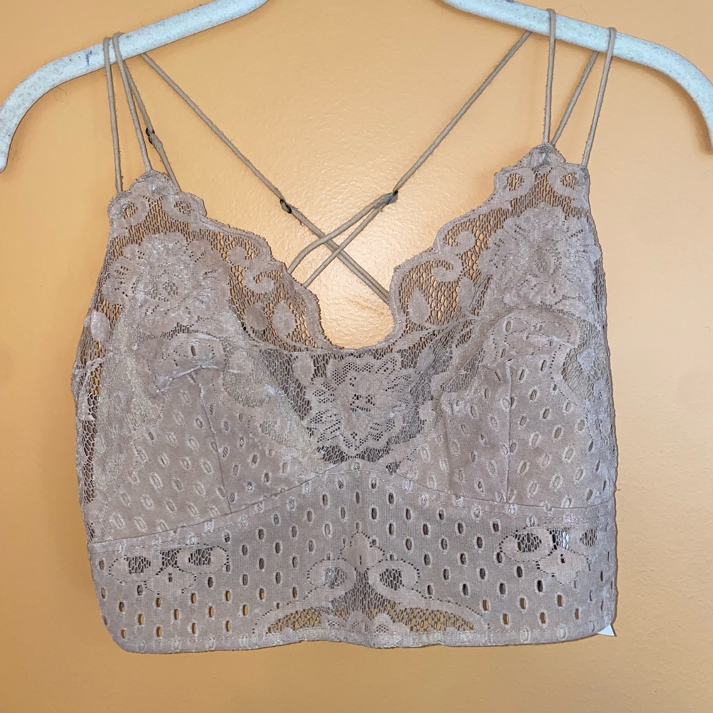 Free People Tan Champagne Velvet Bralette Lg